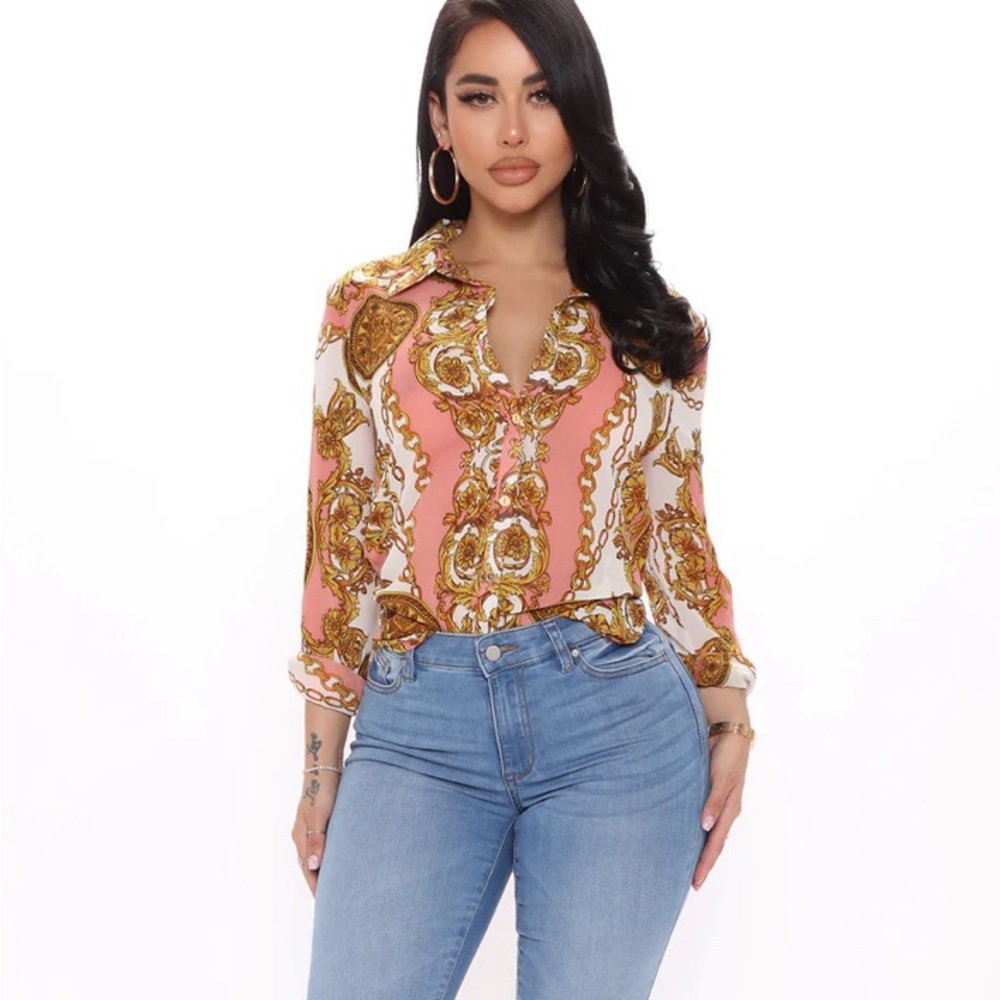 Pink Print Button down Shirt